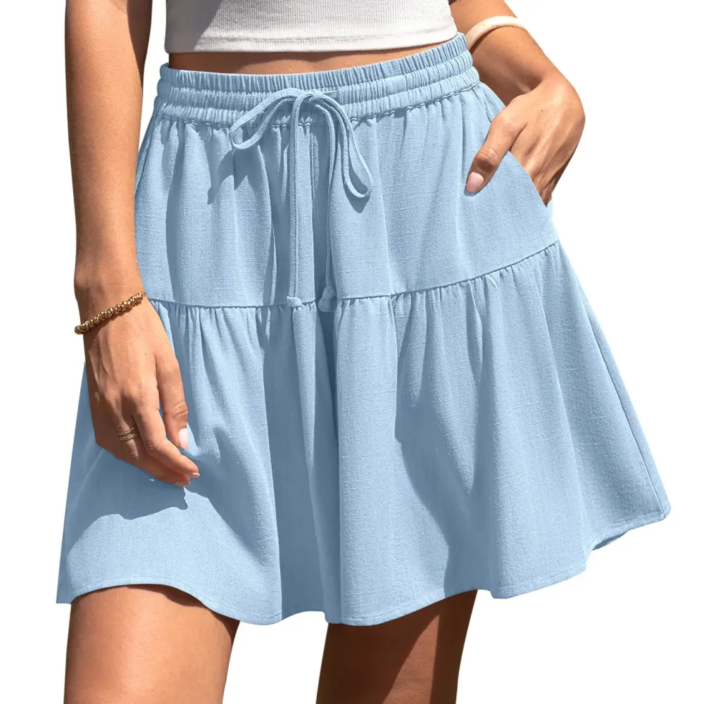 Final 3-Hour Sale🔥Womens Linen Blend Wide Leg Flowy Culotte Shorts Drawstring Loose Fit Summer Casual Lightweight Comfy Vacation Wear