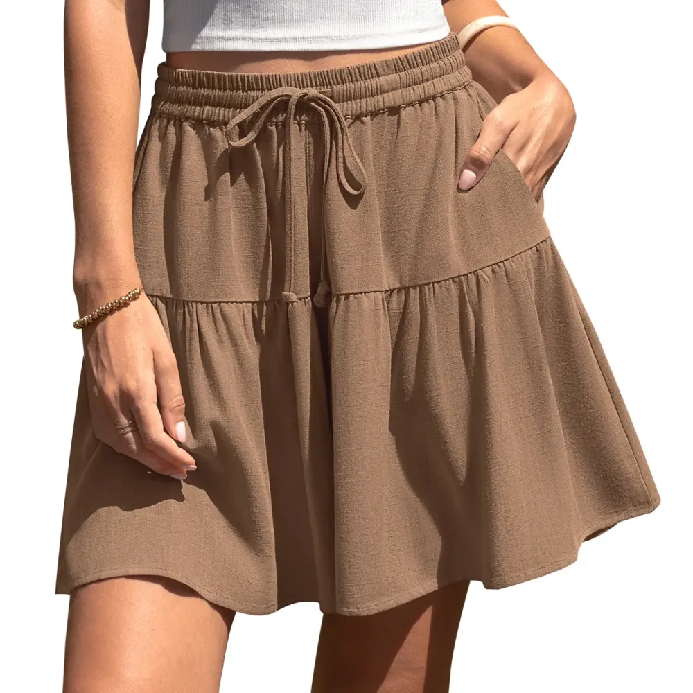 Final 3-Hour Sale🔥Womens Linen Blend Wide Leg Flowy Culotte Shorts Drawstring Loose Fit Summer Casual Lightweight Comfy Vacation Wear