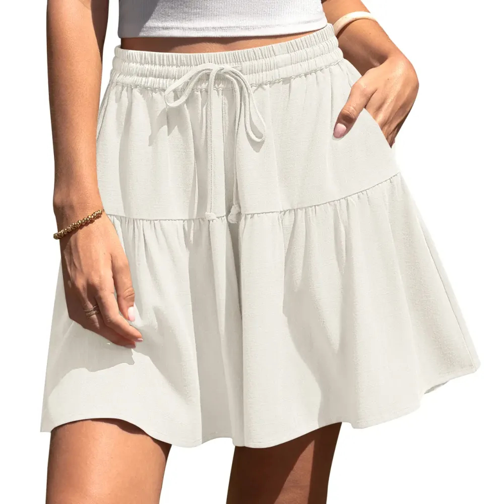 Final 3-Hour Sale🔥Womens Linen Blend Wide Leg Flowy Culotte Shorts Drawstring Loose Fit Summer Casual Lightweight Comfy Vacation Wear