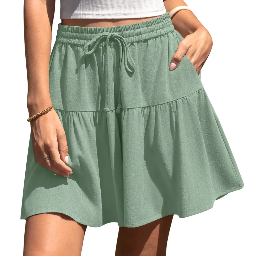 Final 3-Hour Sale🔥Womens Linen Blend Wide Leg Flowy Culotte Shorts Drawstring Loose Fit Summer Casual Lightweight Comfy Vacation Wear