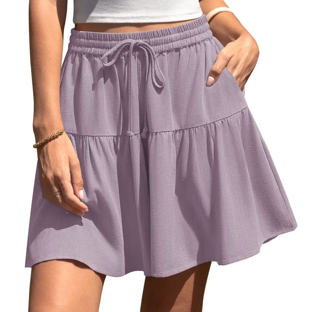 Final 3-Hour Sale🔥Womens Linen Blend Wide Leg Flowy Culotte Shorts Drawstring Loose Fit Summer Casual Lightweight Comfy Vacation Wear