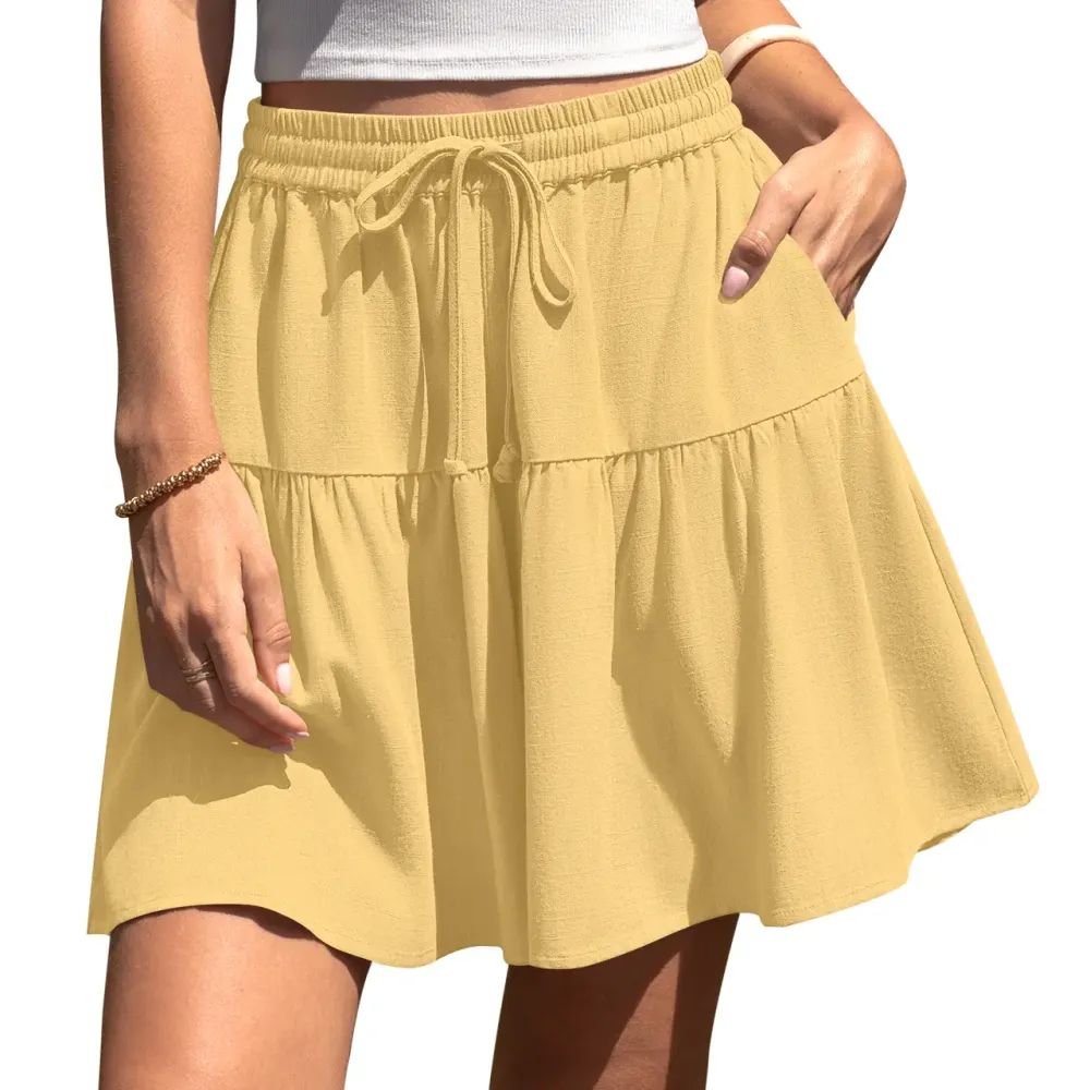 Final 3-Hour Sale🔥Womens Linen Blend Wide Leg Flowy Culotte Shorts Drawstring Loose Fit Summer Casual Lightweight Comfy Vacation Wear