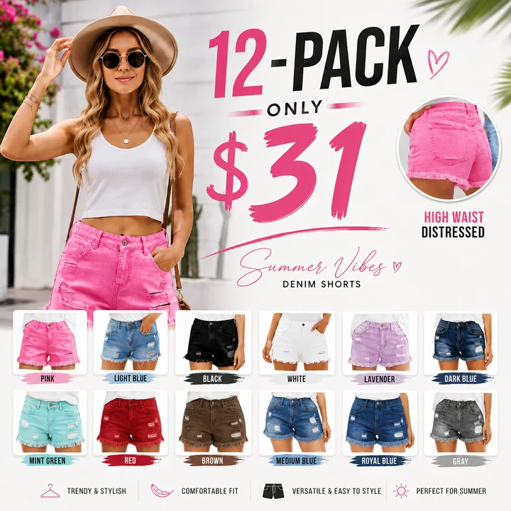 Women's Casual Mid Rise Denim Shorts Stretch Ripped Raw Hem Jean Shorts Basic Fitted Bottom for Summer