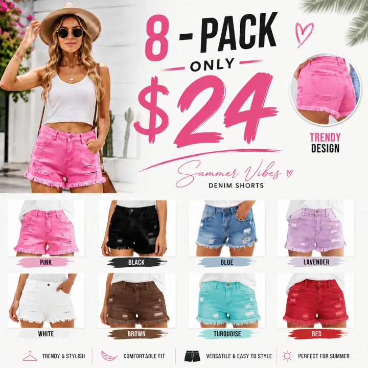 Women's Casual Mid Rise Denim Shorts Stretch Ripped Raw Hem Jean Shorts Basic Fitted Bottom for Summer