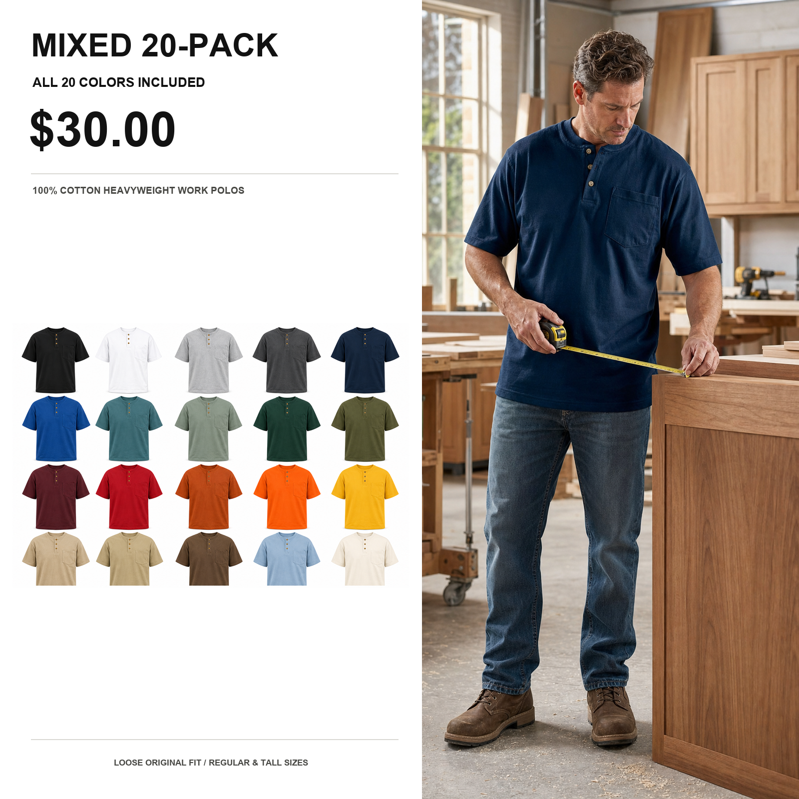 Men's Relaxed Heavyweight Pocket Polos - Extended Sizes