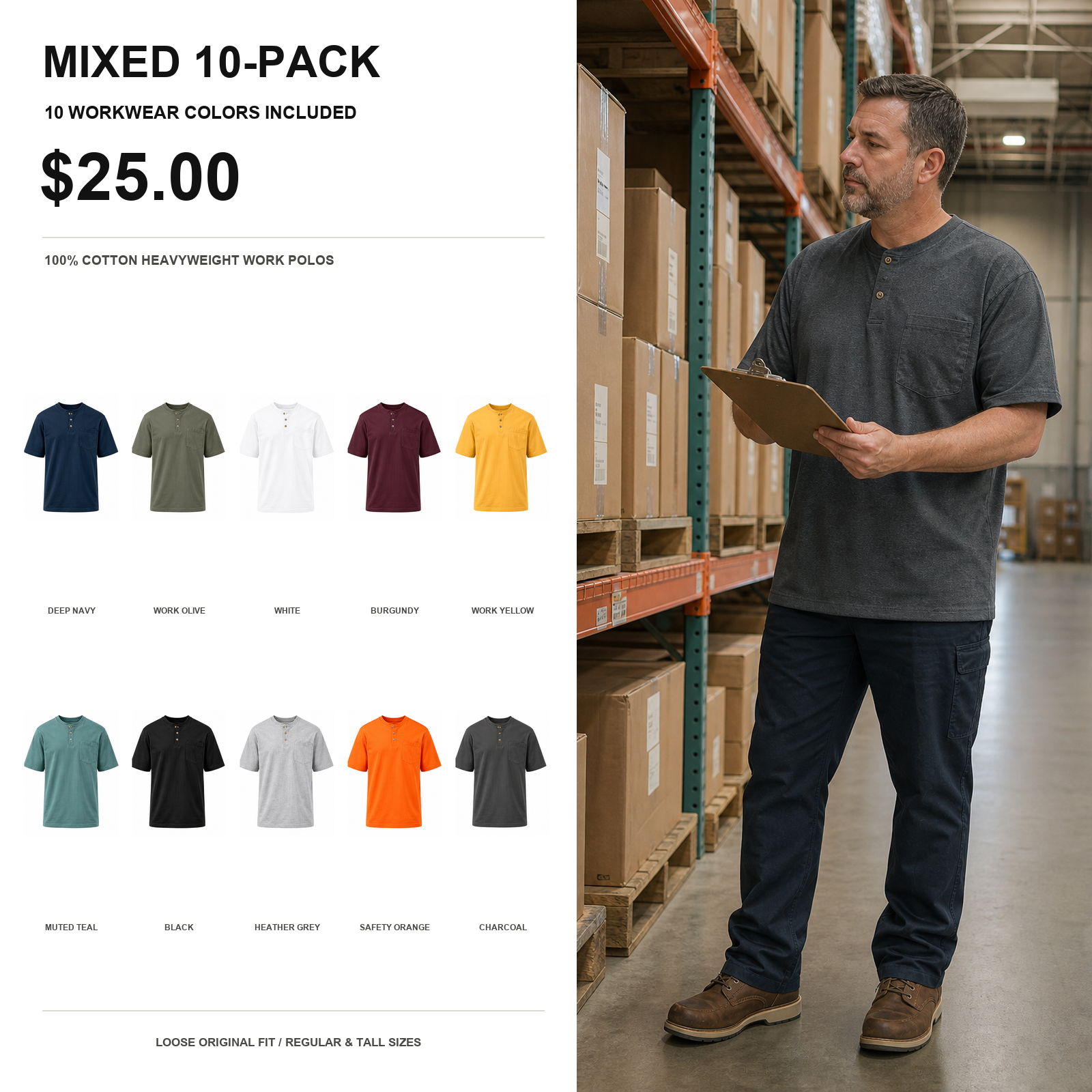 Men's Relaxed Heavyweight Pocket Polos - Extended Sizes