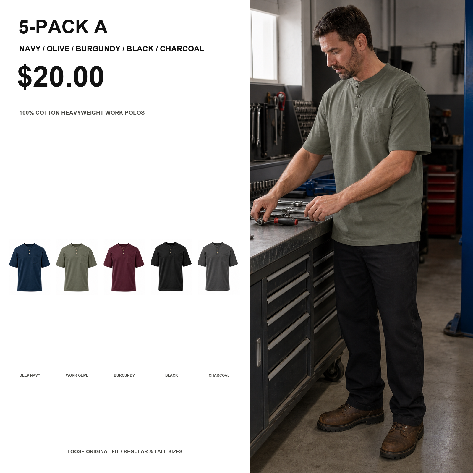 Men's Relaxed Heavyweight Pocket Polos - Extended Sizes