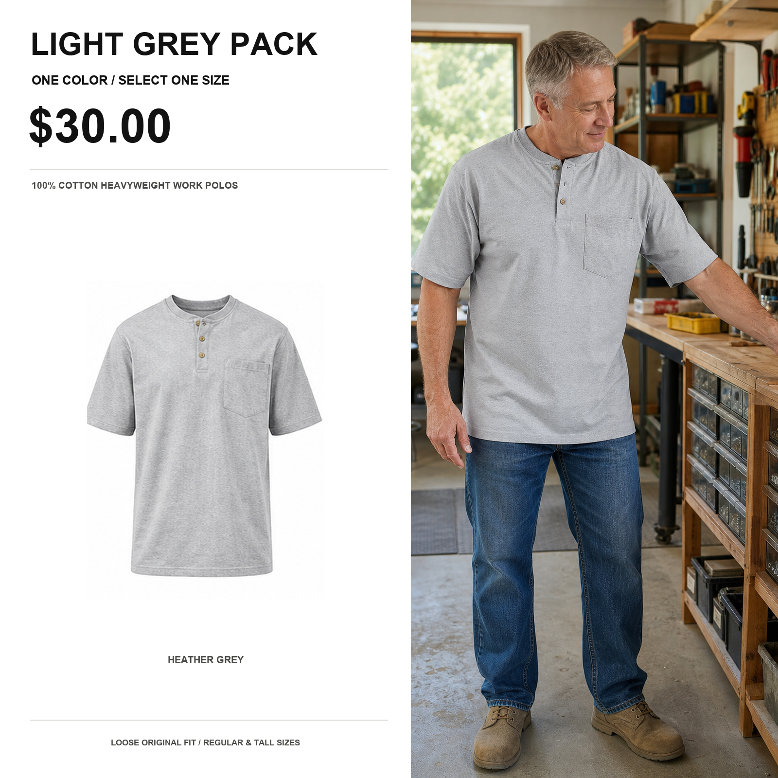 Men's Relaxed Heavyweight Pocket Polos - Extended Sizes