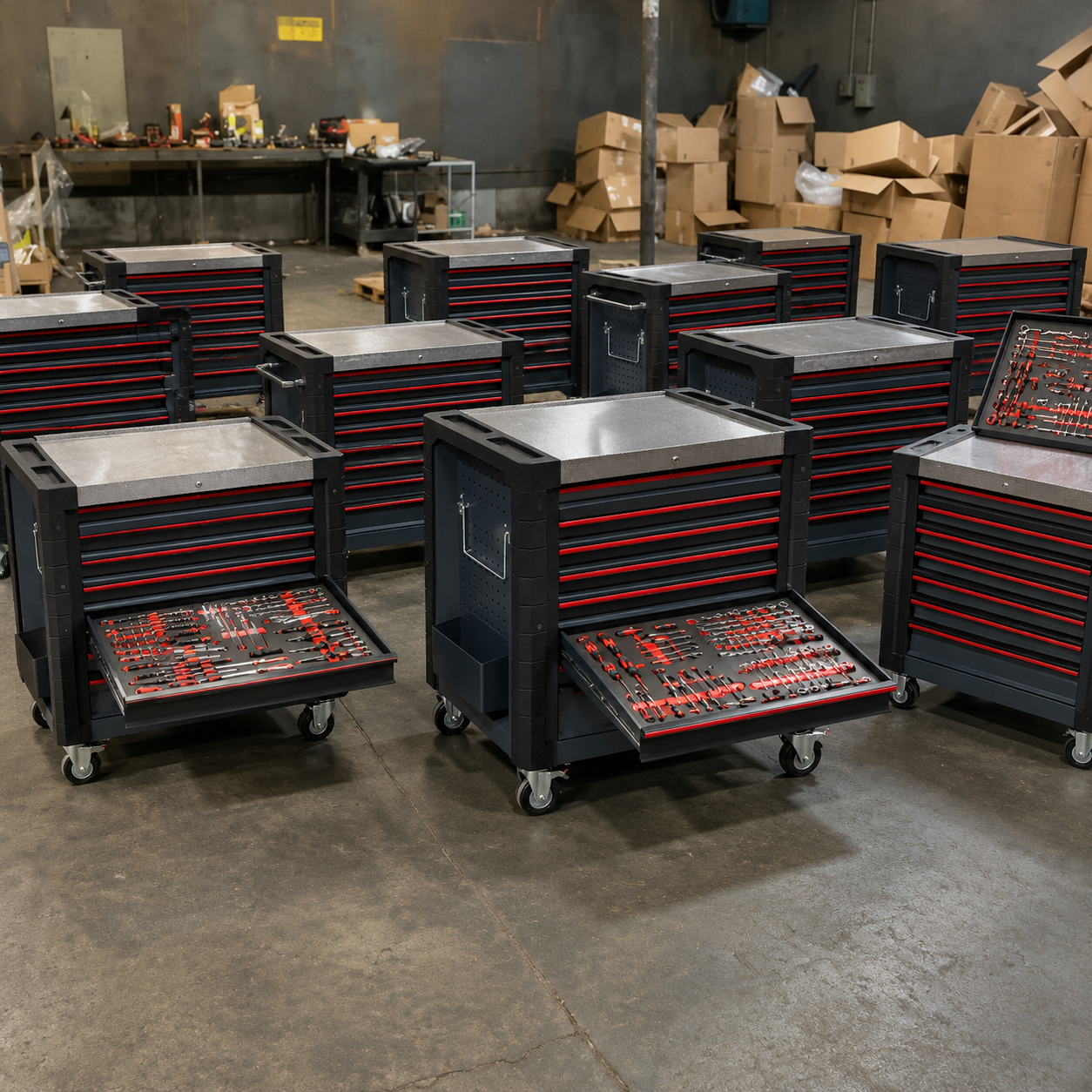 Close-up of socket and tool tray arrangement
