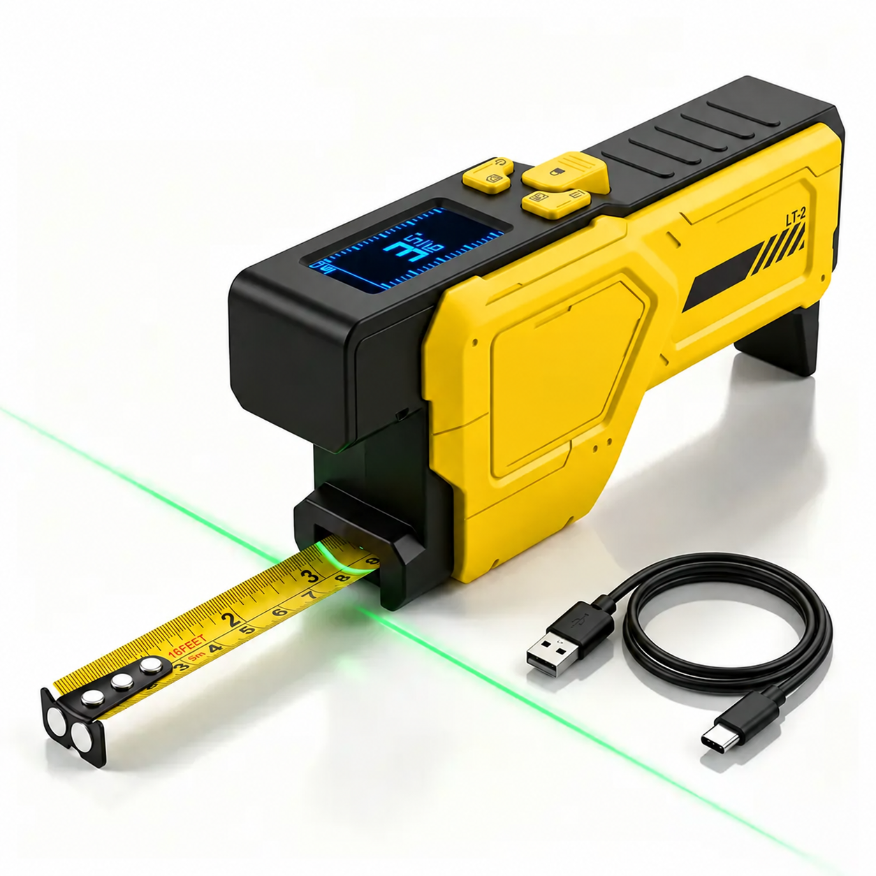 2-Pack 5M Digital Laser Tape Measure Set – 16.4FT, LCD Display, USB-C Rechargeable  复制英文标题