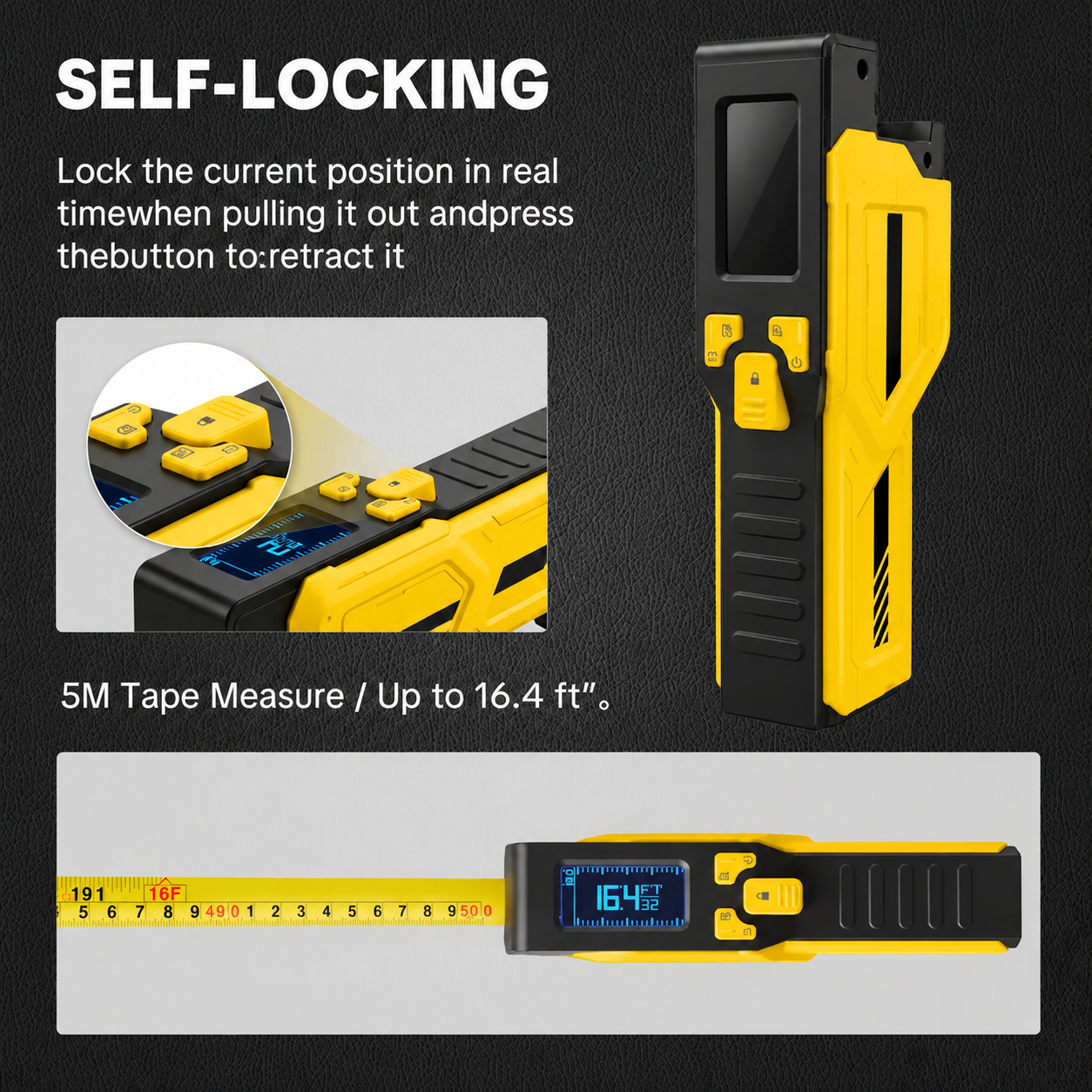 2-Pack 5M Digital Laser Tape Measure Set – 16.4FT, LCD Display, USB-C Rechargeable  复制英文标题