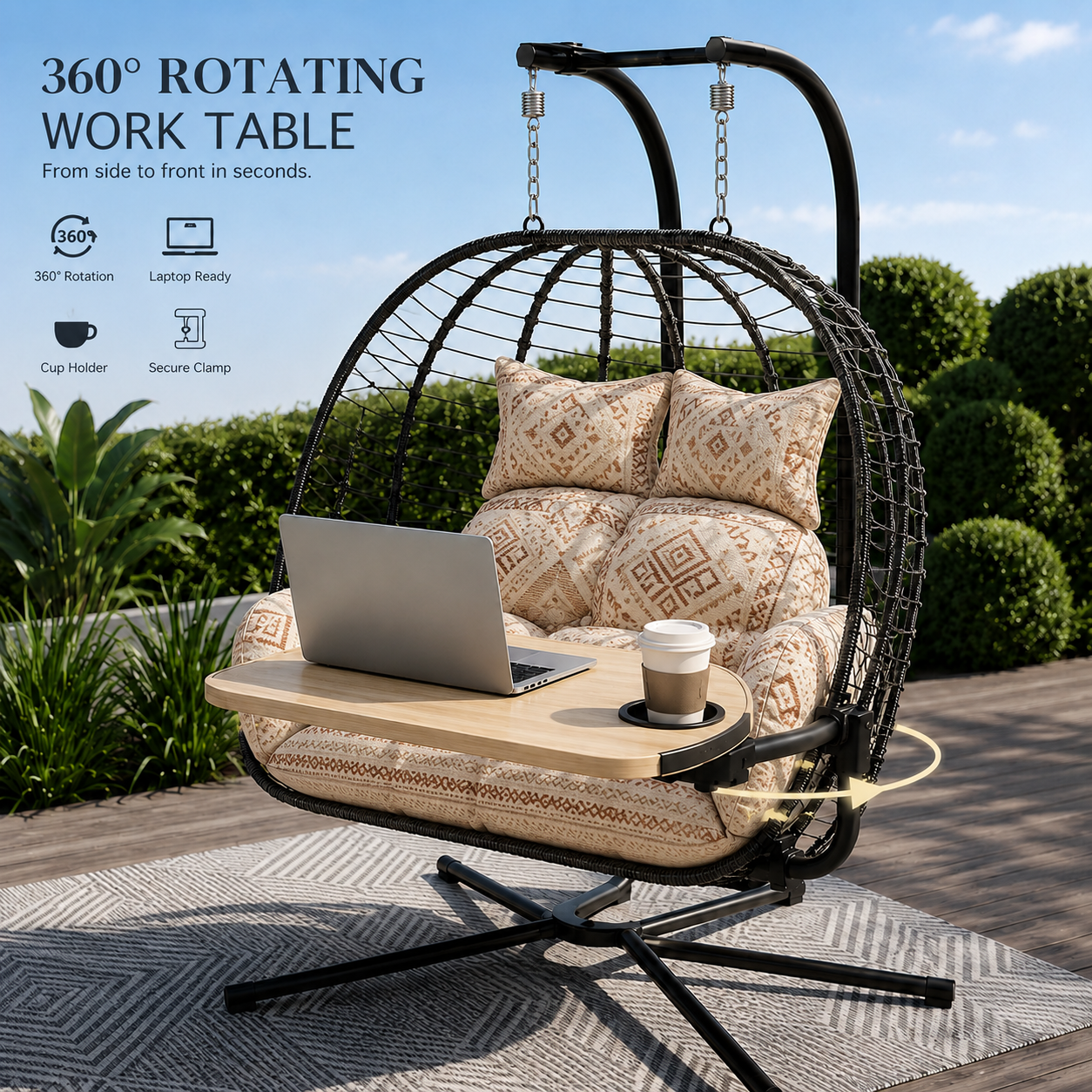 All-Weather 2-Seater Hanging Egg Chair with Stand | Heavy-Duty Lounger (317 kg)