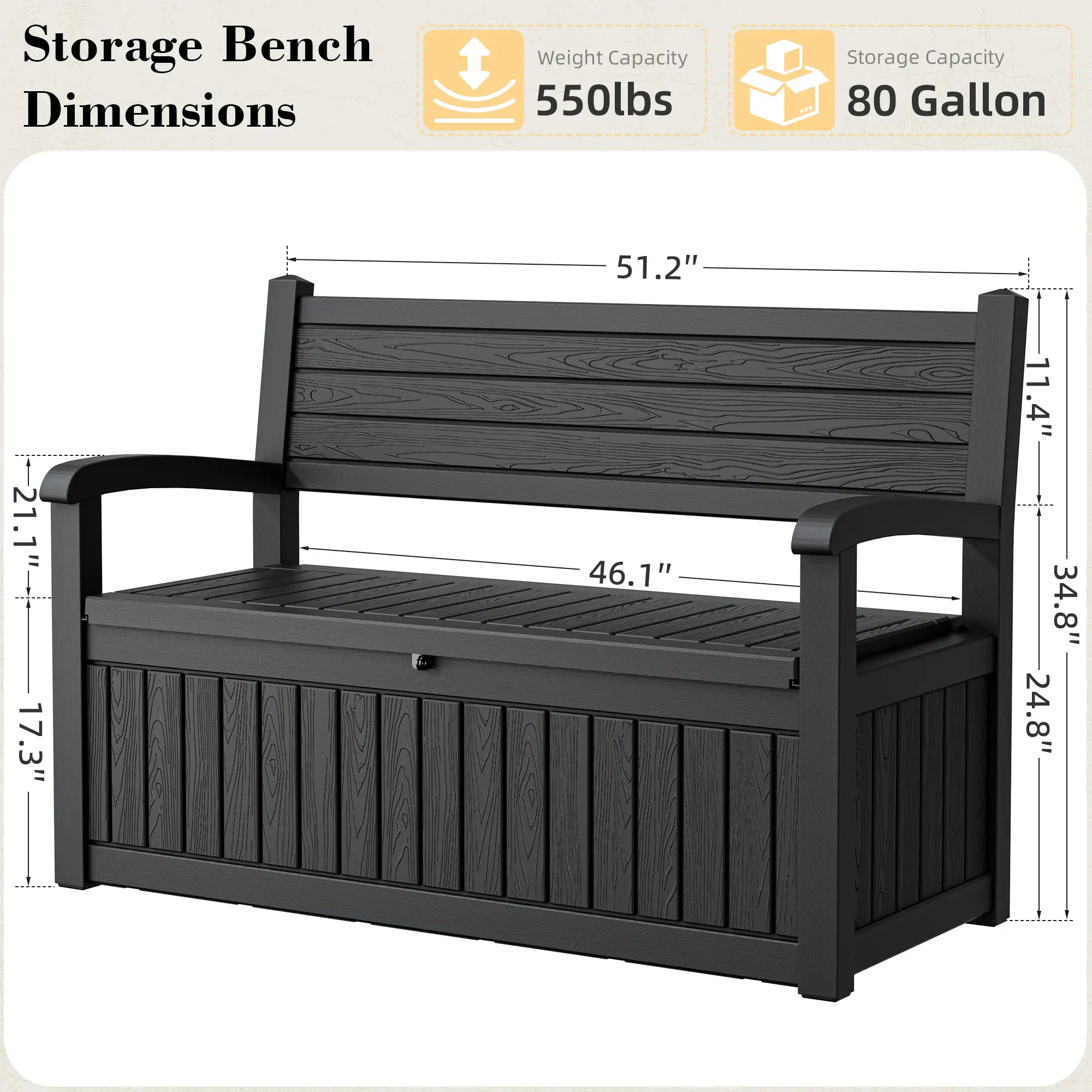Weatherproof Plastic Patio Storage Bench with Seating