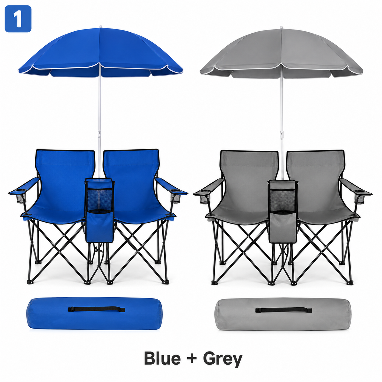 [Copy]Tangkula Double Camping Chairs with Umbrella, Portable 2 Seat Folding Camp Chair with Cooler Bag, Beverage Holder, Carrying Bag, Foldable Lawn Chair for Outside, Fishing, Picnic, Beach