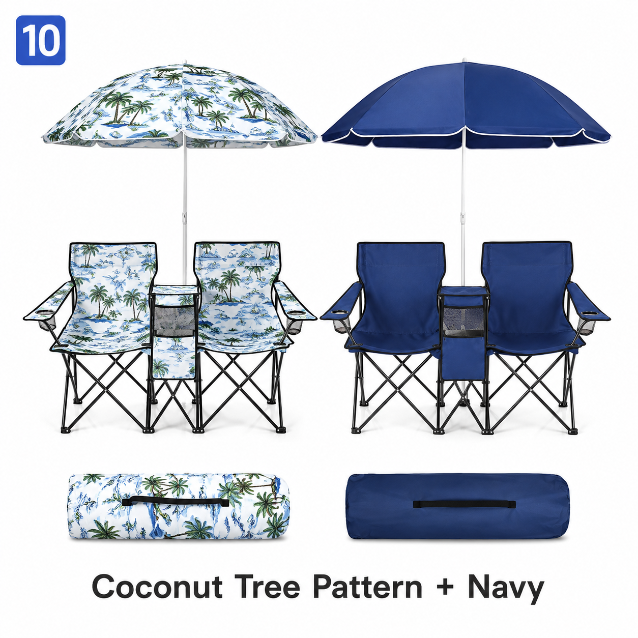 [Copy]Tangkula Double Camping Chairs with Umbrella, Portable 2 Seat Folding Camp Chair with Cooler Bag, Beverage Holder, Carrying Bag, Foldable Lawn Chair for Outside, Fishing, Picnic, Beach