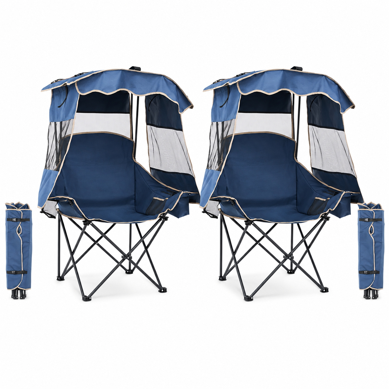[Copy]Tangkula Double Camping Chairs with Umbrella, Portable 2 Seat Folding Camp Chair with Cooler Bag, Beverage Holder, Carrying Bag, Foldable Lawn Chair for Outside, Fishing, Picnic, Beach