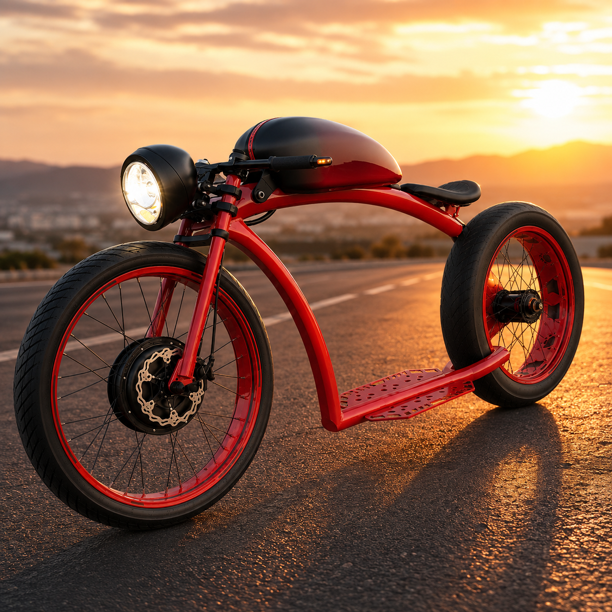 Urban Electric Cruiser Bike with Fat Tires, LED Headlight & Wide Foot Platform