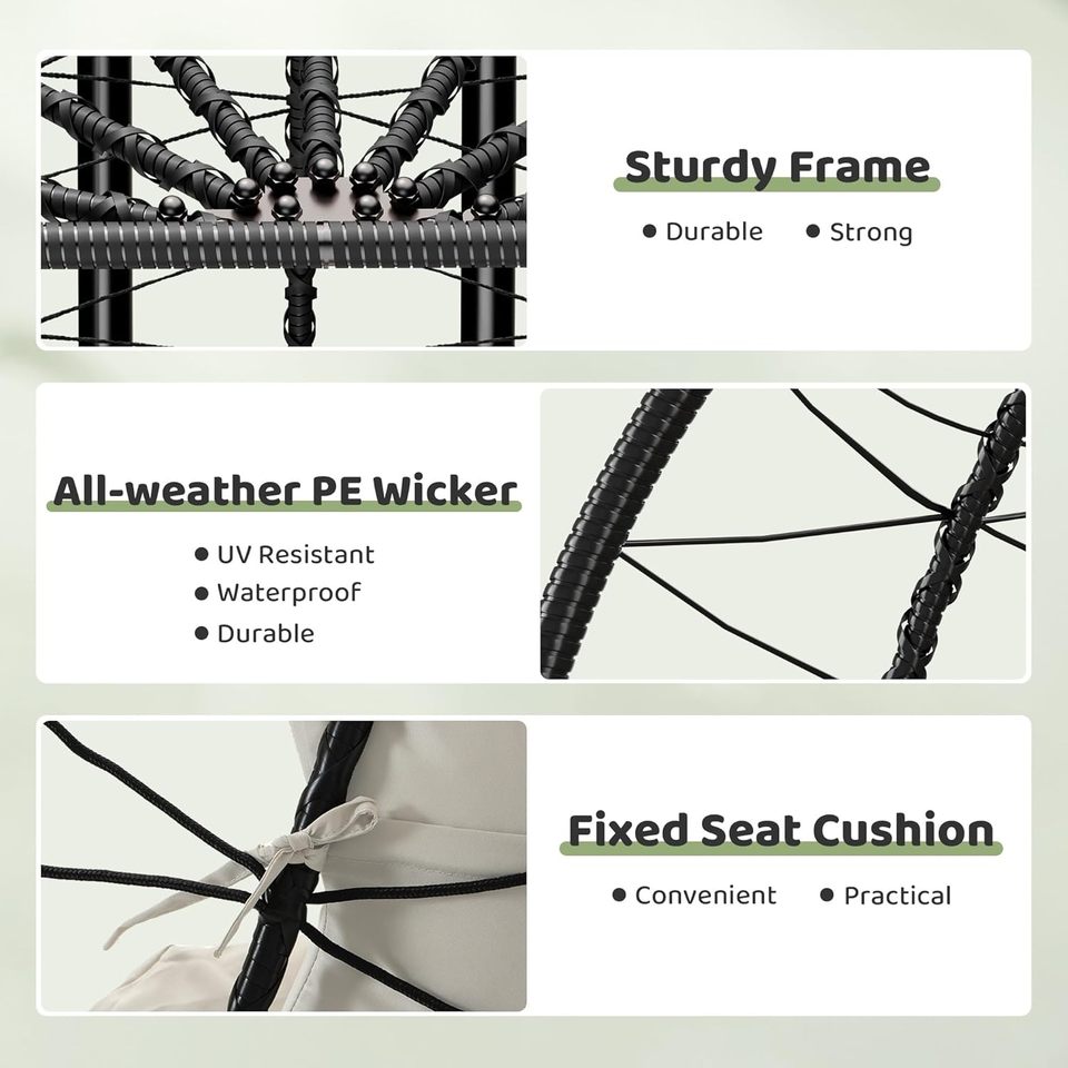 All-Weather 2-Seater Hanging Egg Chair with Stand | Heavy-Duty Lounger (317 kg)