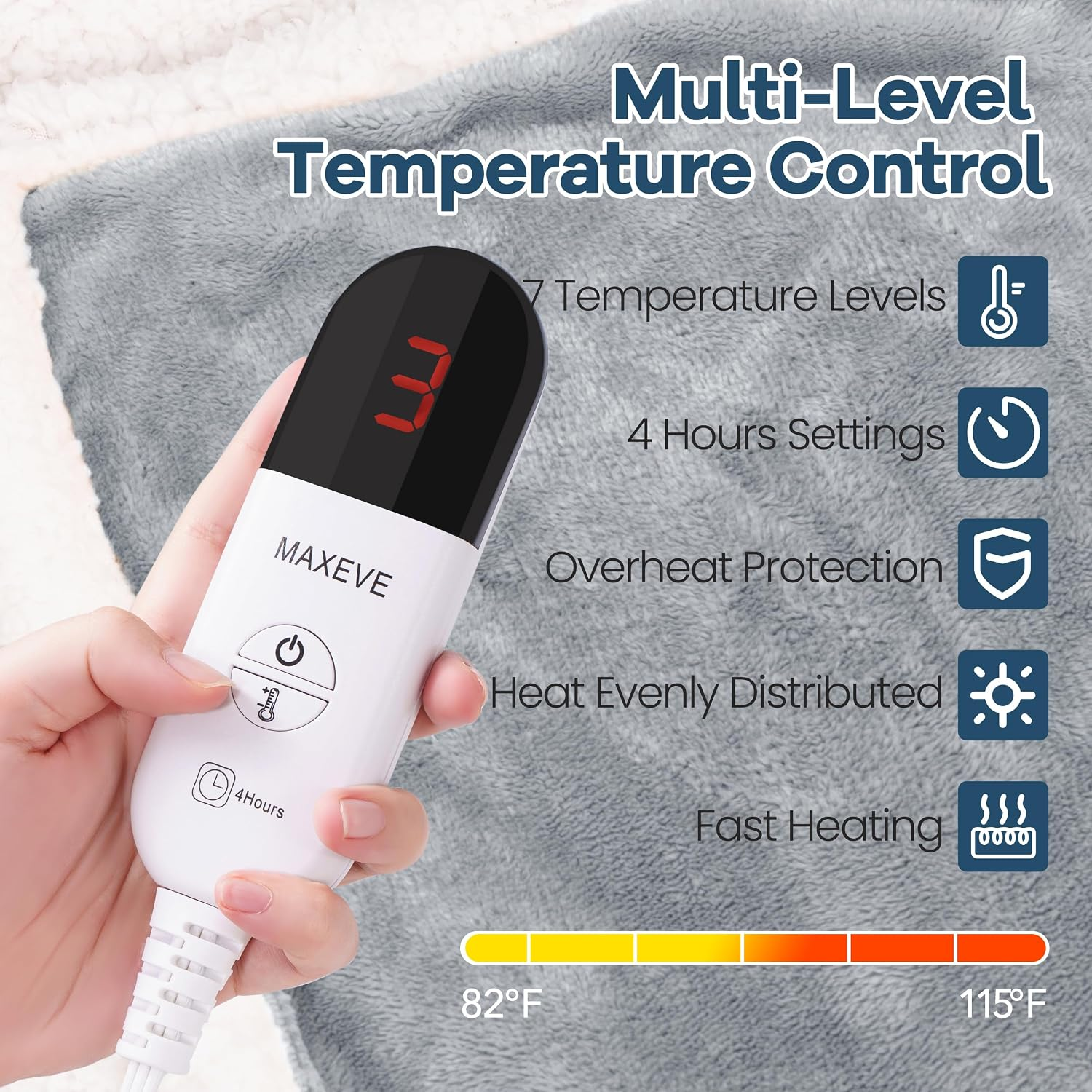 Electric Wearable Heated Blanket with Foot Pocket, Heated Blanket Wearable with Sleeves, Flannel & Sherpa Electric Throw Blanket for Sofa, 10 Heat Settings & 2-8H Auto Shut-Off, 50*70"+18", Light Grey