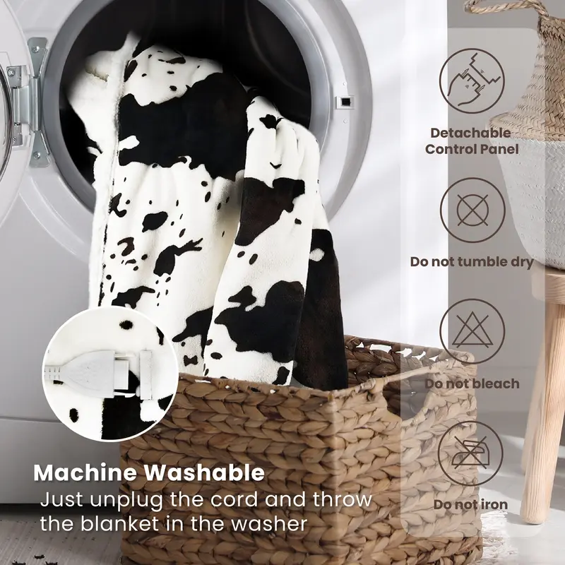🔥 Cozy Cow Print Electric Heated Throw Blanket – 5 Heat Settings & Auto Shut-Off