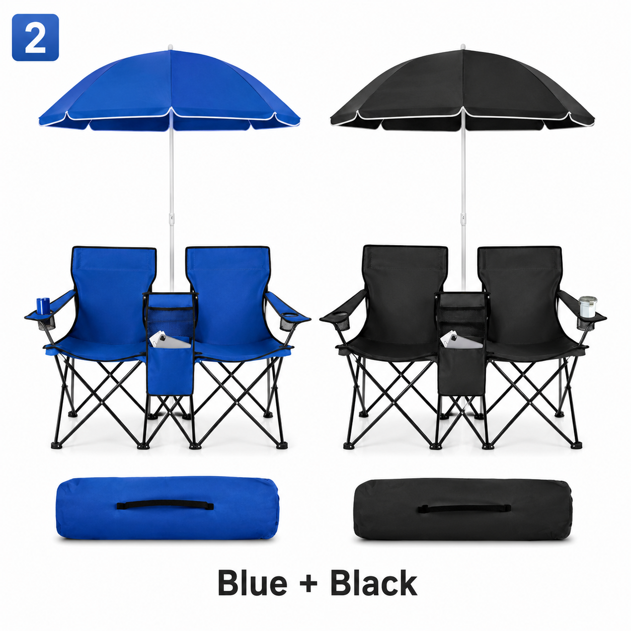 [Copy]Tangkula Double Camping Chairs with Umbrella, Portable 2 Seat Folding Camp Chair with Cooler Bag, Beverage Holder, Carrying Bag, Foldable Lawn Chair for Outside, Fishing, Picnic, Beach