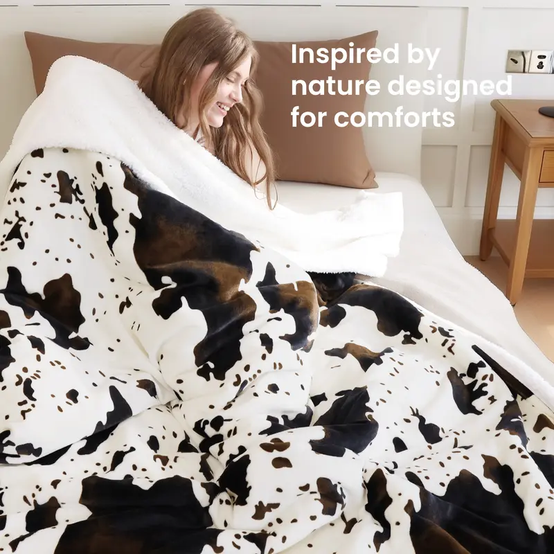 🔥 Cozy Cow Print Electric Heated Throw Blanket – 5 Heat Settings & Auto Shut-Off
