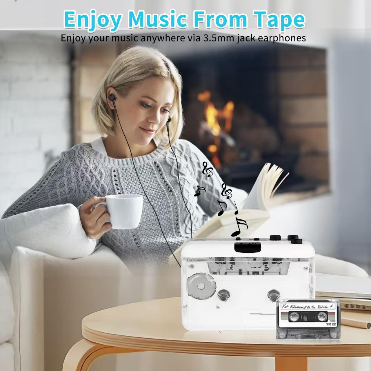 Transparent Radio & Cassette Player, USB Cassette Recorder, Tape-to-Digital Audio MP3 Converter, Push Button, Rechargeable, 3.5 mm Jack, PC-Powered for Music Lovers Rechargeable Radio