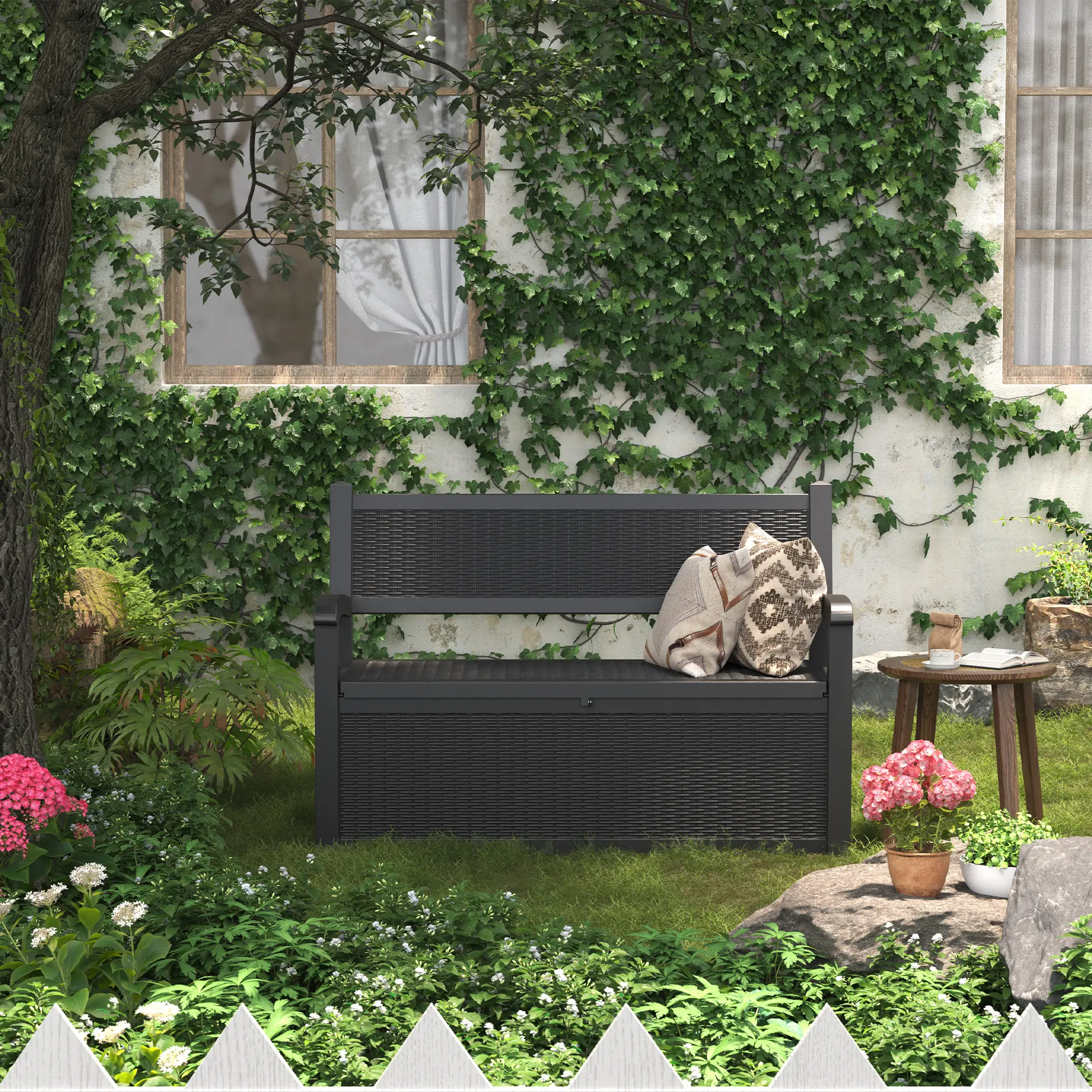 Weatherproof Plastic Patio Storage Bench with Seating