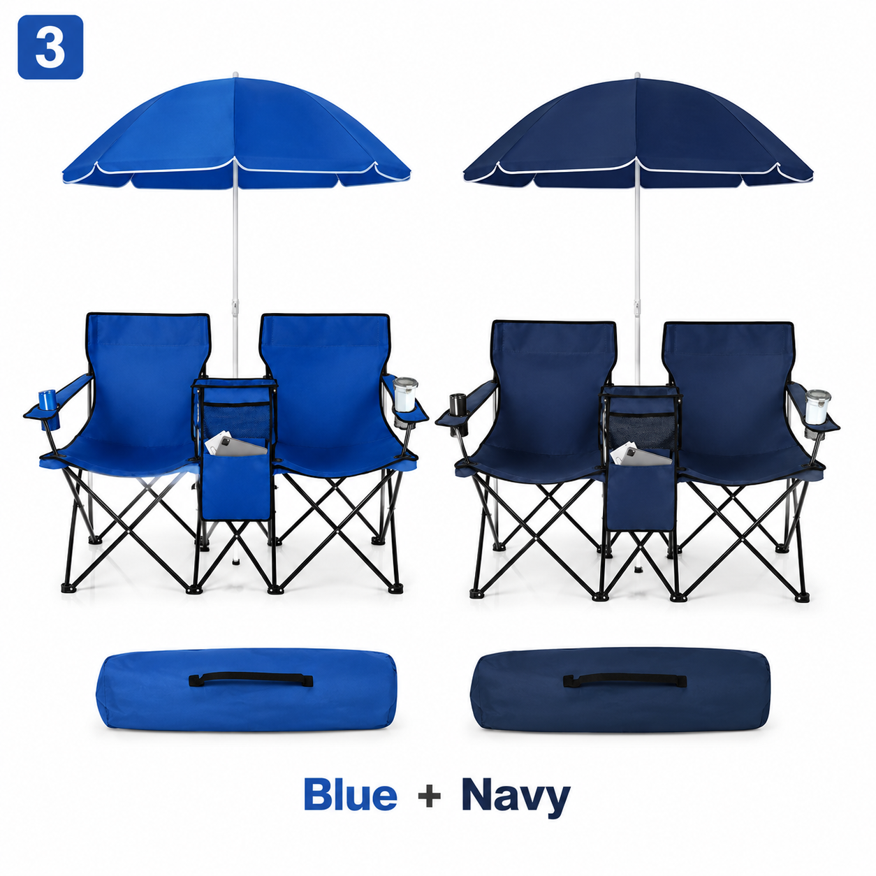 [Copy]Tangkula Double Camping Chairs with Umbrella, Portable 2 Seat Folding Camp Chair with Cooler Bag, Beverage Holder, Carrying Bag, Foldable Lawn Chair for Outside, Fishing, Picnic, Beach