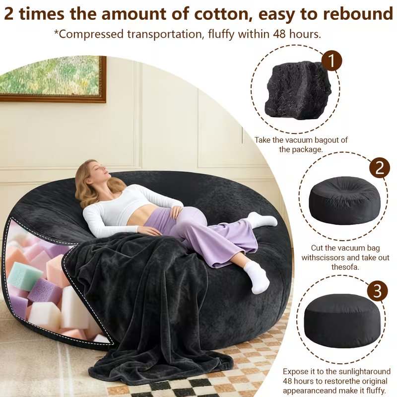 ☁️ 4FT Giant Beanbag Chair – Oversized Fluffy Lounge Sofa for Adults