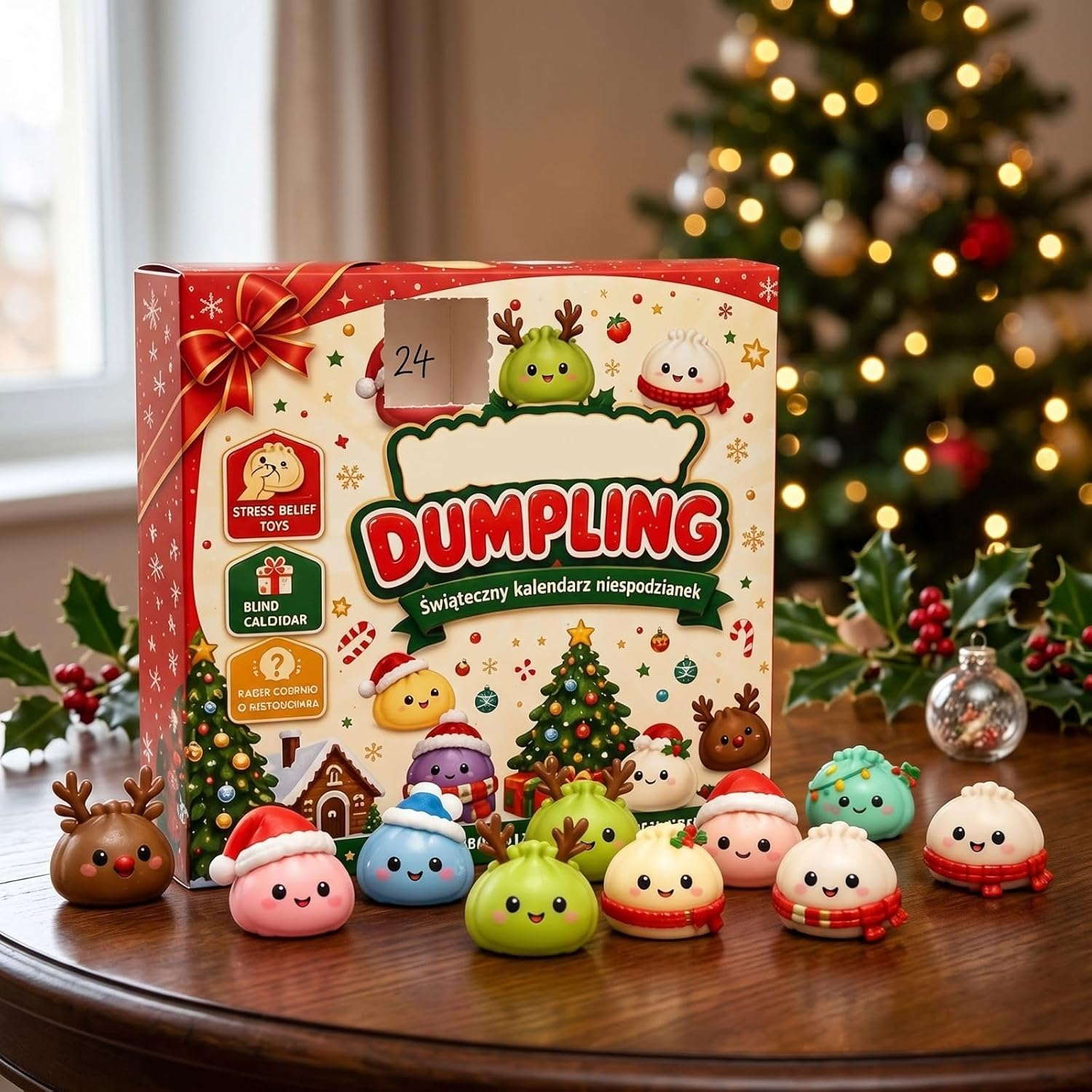 Christmas Squishies Advent Calendar 2026, 24 Days Dumpling Squishies Toys Countdown Calendar, Christmas Decor Jumbo Mini Glitter Squishie Squeezy Toys