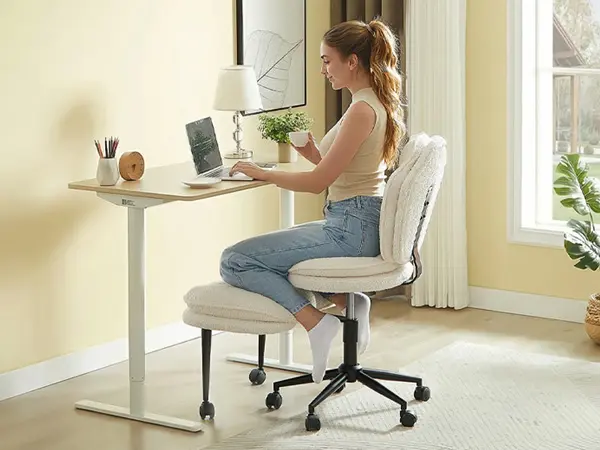 [Plus Size] Pinmoco Cloud Throne Cross-Back Ergonomic Chair—Dual-layer 360-degree swivel, height-adjustable, teddy bear fabric, pet-friendly office chair, extra-wide seat, ideal for both home and office use, reading chair.