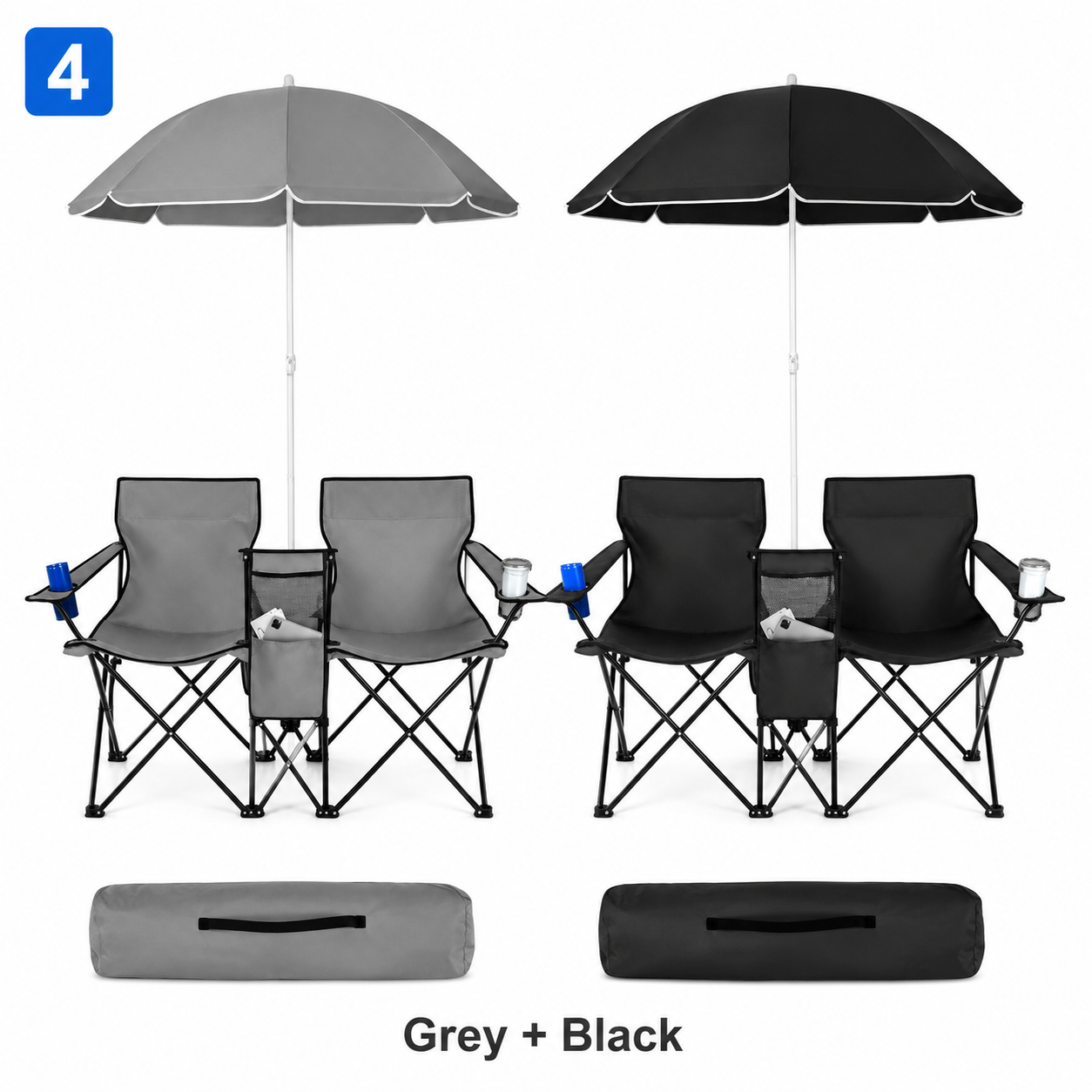 [Copy]Tangkula Double Camping Chairs with Umbrella, Portable 2 Seat Folding Camp Chair with Cooler Bag, Beverage Holder, Carrying Bag, Foldable Lawn Chair for Outside, Fishing, Picnic, Beach