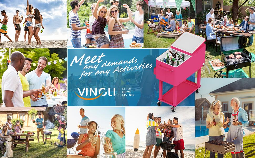 [Summervibes] VINGLI 80 Quart Rolling Ice Chest, Portable Patio Party Bar Drink Cooler Cart, with Shelf, Beverage Pool with Bottle Opener