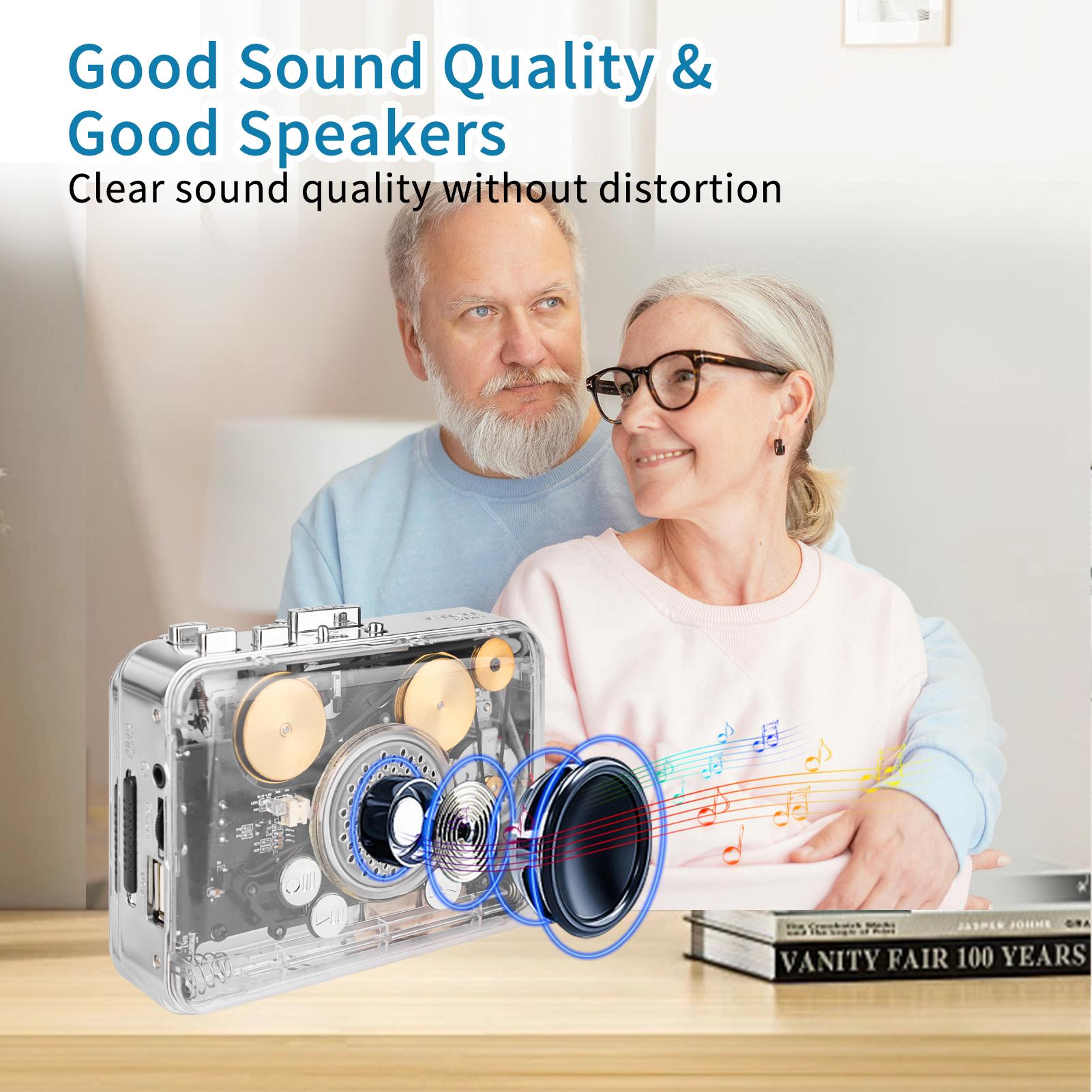 Transparent Radio & Cassette Player, USB Cassette Recorder, Tape-to-Digital Audio MP3 Converter, Push Button, Rechargeable, 3.5 mm Jack, PC-Powered for Music Lovers Rechargeable Radio