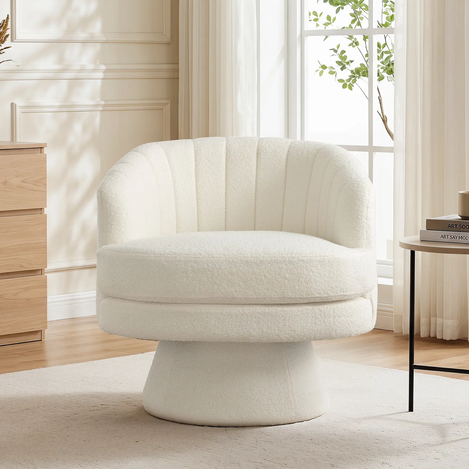 Ebello 360° Swivel Barrel Chair, Sherpa Accent Chair