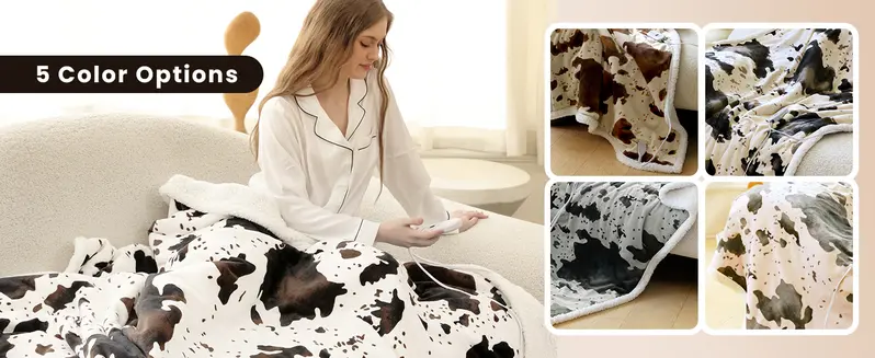 Cow Print Heated Blanket for Couch