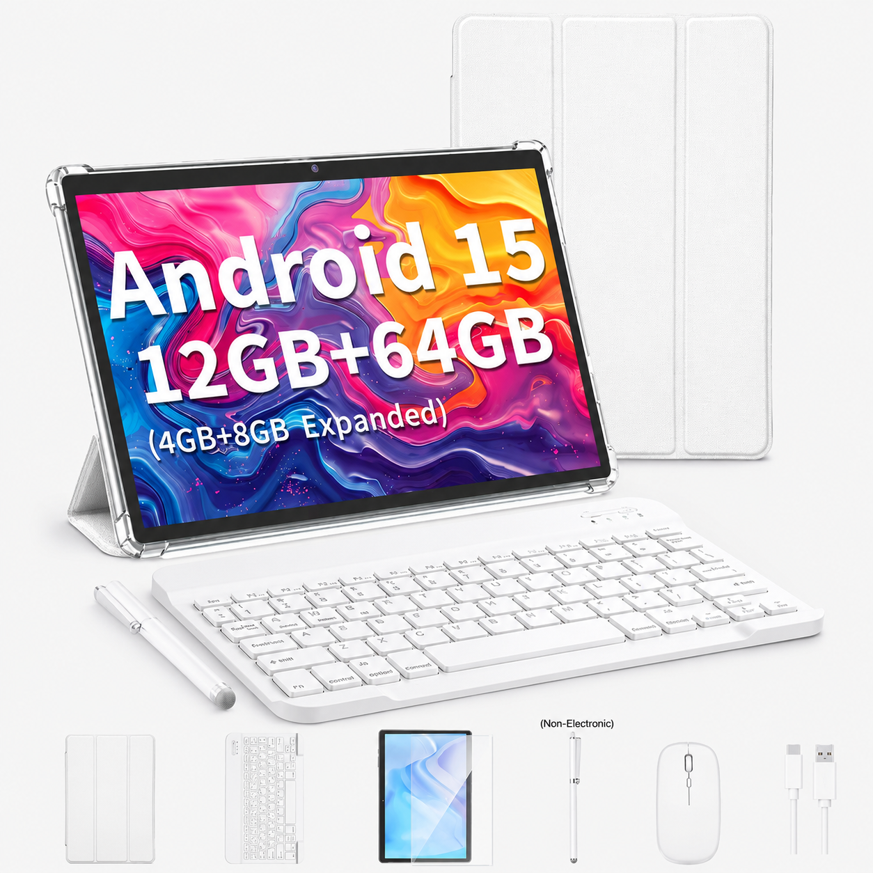 Android 15 10.1" Tablet – 12GB RAM (4GB+8GB Extended), 64GB Storage, 6000mAh Battery, WiFi, GPS, Keyboard, Case, Mouse, Stylus & Charging Cable Included