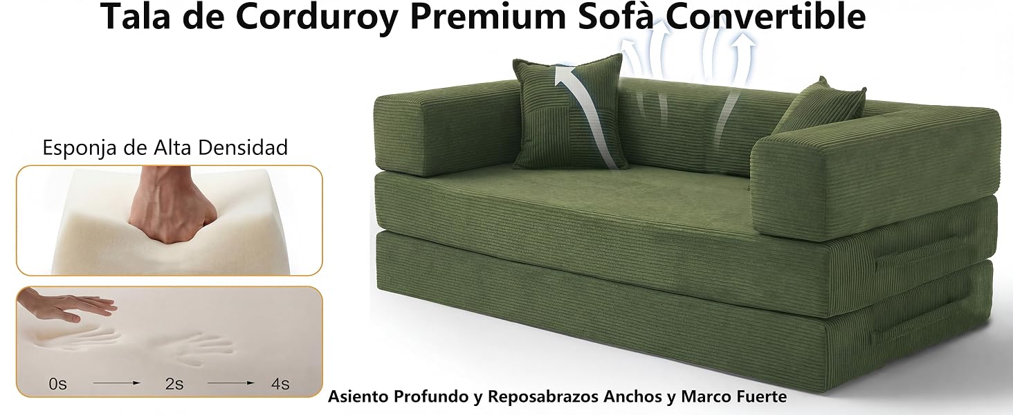 Green corduroy convertible sofa bed comfort and construction details