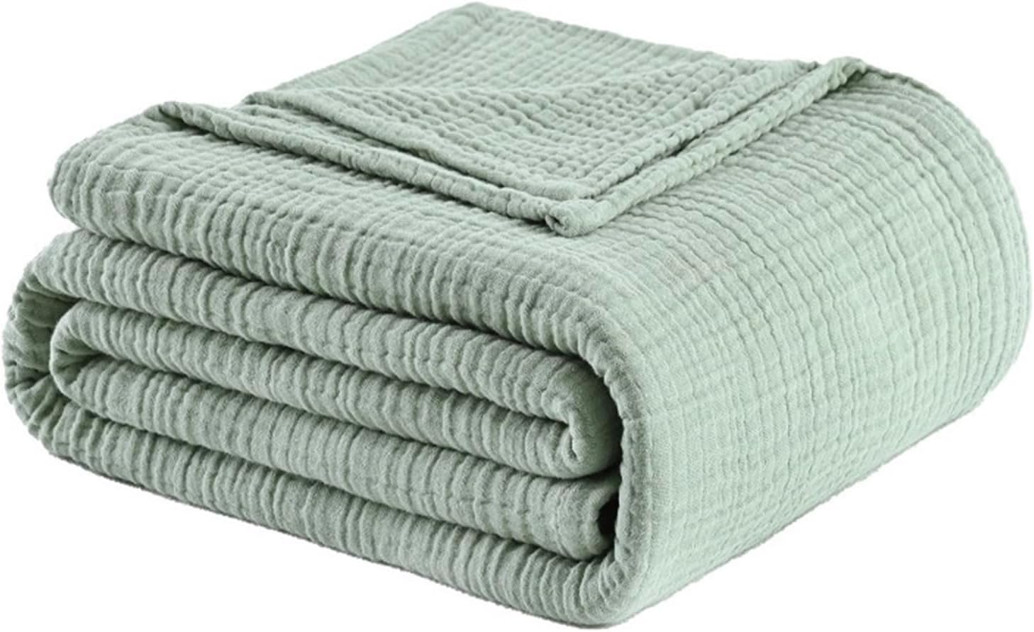 Muslin Blanket 100% Cotton Blanket Throw 50”x65”, Lightweight Breathable Summer Blanket Throw. Supersoft 4-Layer Gauze Throw Blanket for Sofa, Couch, Bed, All-Season Use, Sand