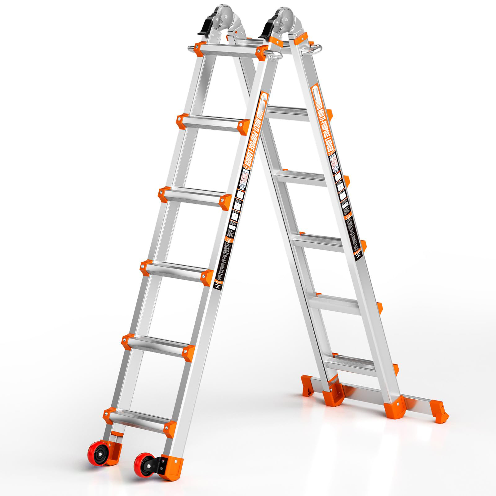 🔥 17FT Multi-Position Telescoping Ladder – Wheels & Stabilizer Bar, 330lb Load
