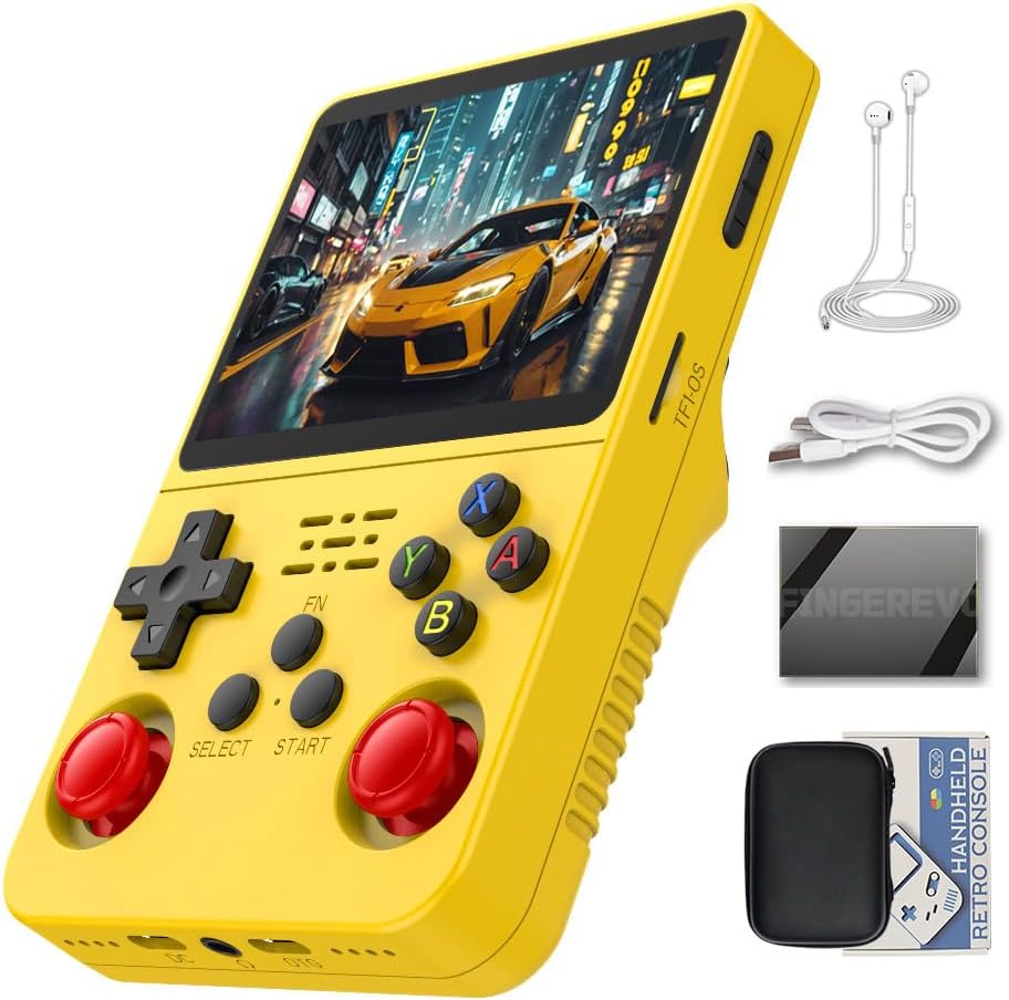 R36S Handheld Game Console 3.5-in 640*480 IPS OCA Screen 3200mAh Opensource System Black Transparent