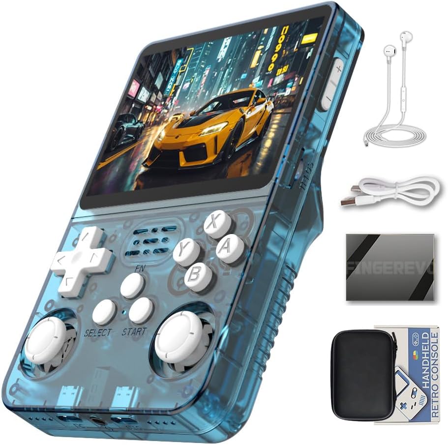 R36S Handheld Game Console 3.5-in 640*480 IPS OCA Screen 3200mAh Opensource System Black Transparent