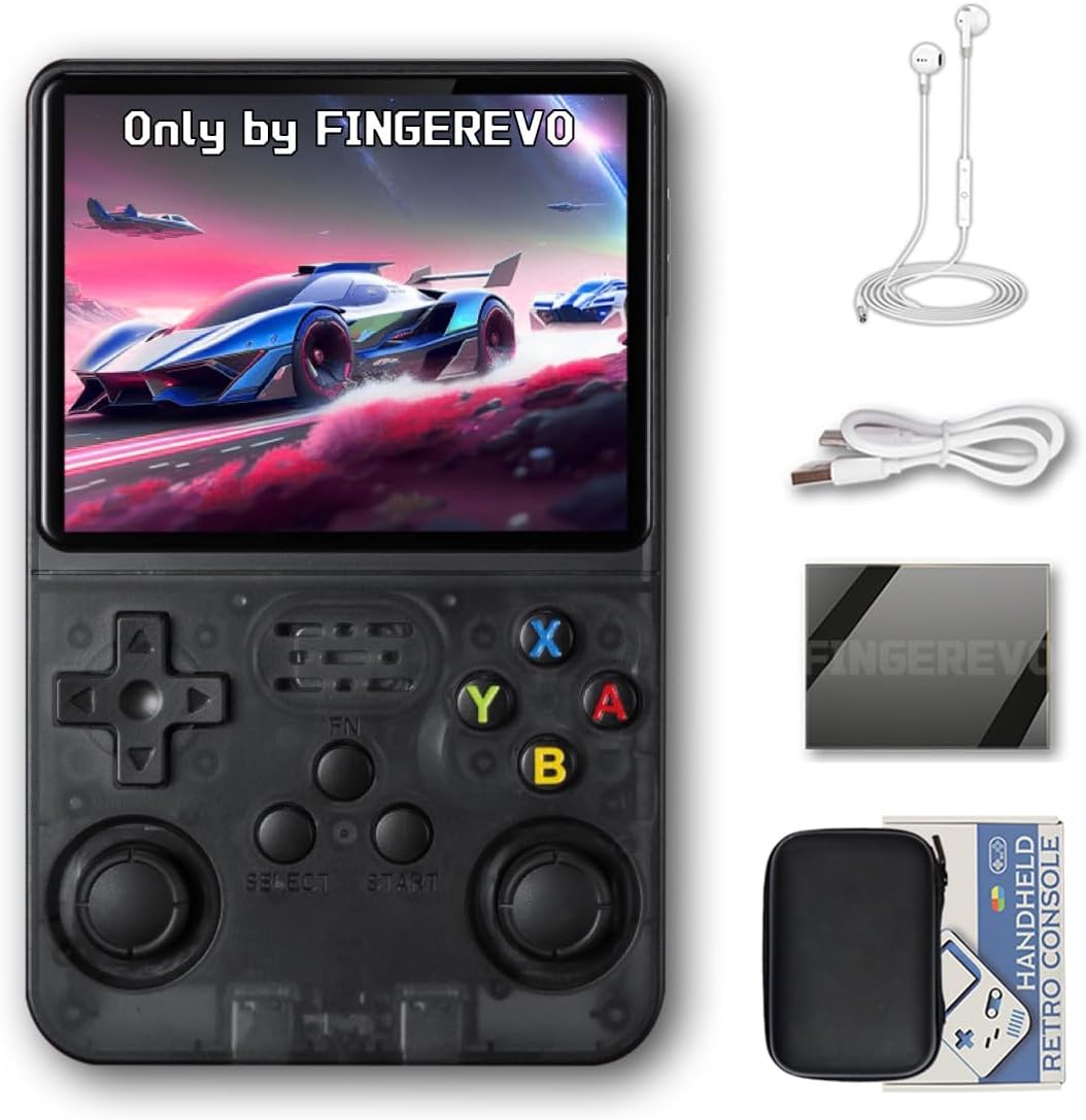 R36S Handheld Game Console 3.5-in 640*480 IPS OCA Screen 3200mAh Opensource System Black Transparent