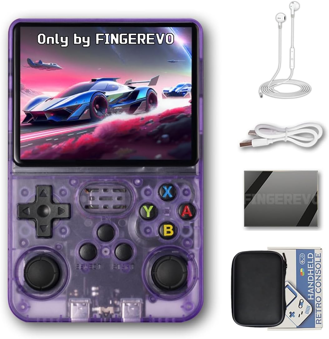 R36S Handheld Game Console 3.5-in 640*480 IPS OCA Screen 3200mAh Opensource System Black Transparent