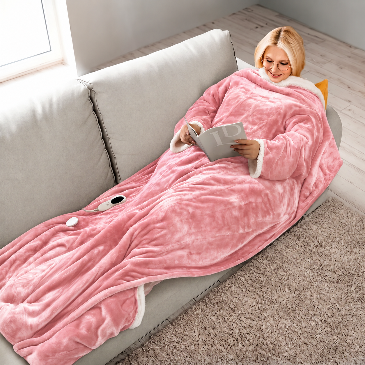 🔥 Wearable Heated Blanket with Sleeves & Foot Pocket – Sherpa Lined, 10 Heat Settings & Auto Shut-Off