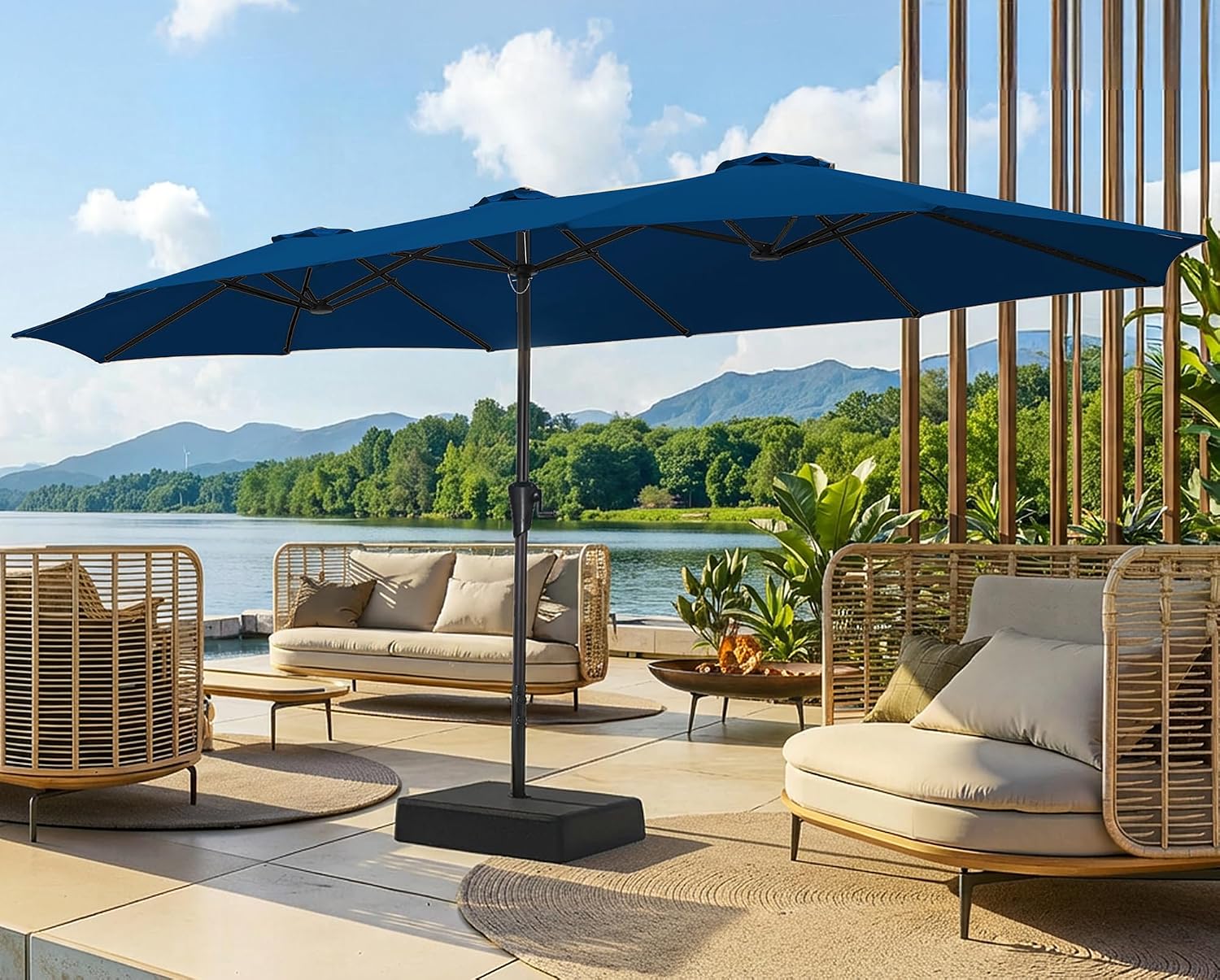 13FT Extra Large Double-Sided Outdoor Patio Umbrella with Base, Fade-Resistant Canopy for Pool, Deck, Garden & Backyard – Light Blue