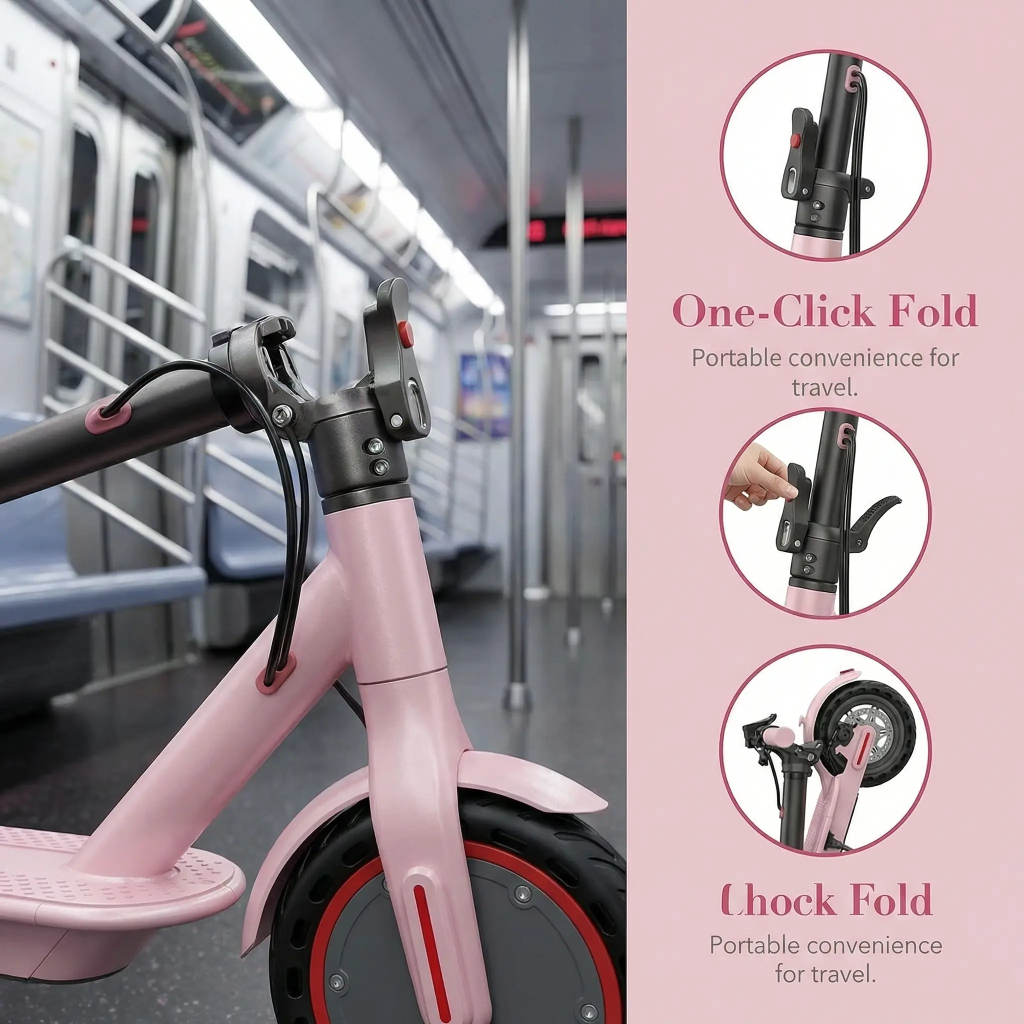 350W Foldable Electric Scooter – 19 MPH, 8.5" Solid Tires & Smart App Control