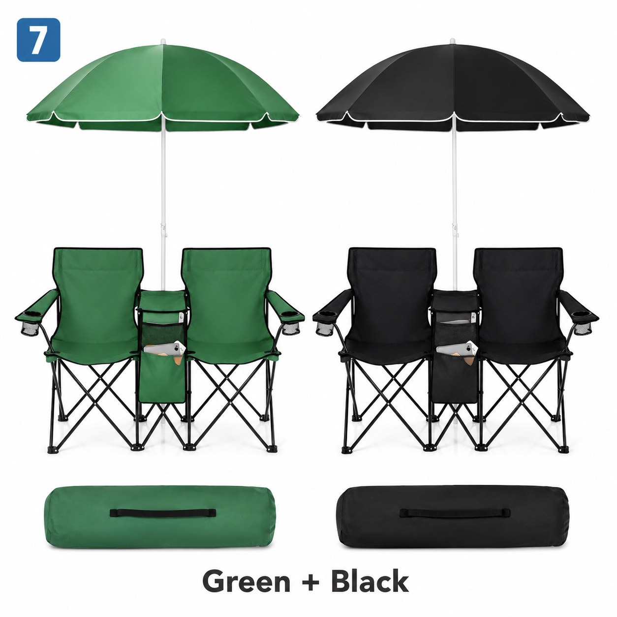 [Copy]Tangkula Double Camping Chairs with Umbrella, Portable 2 Seat Folding Camp Chair with Cooler Bag, Beverage Holder, Carrying Bag, Foldable Lawn Chair for Outside, Fishing, Picnic, Beach
