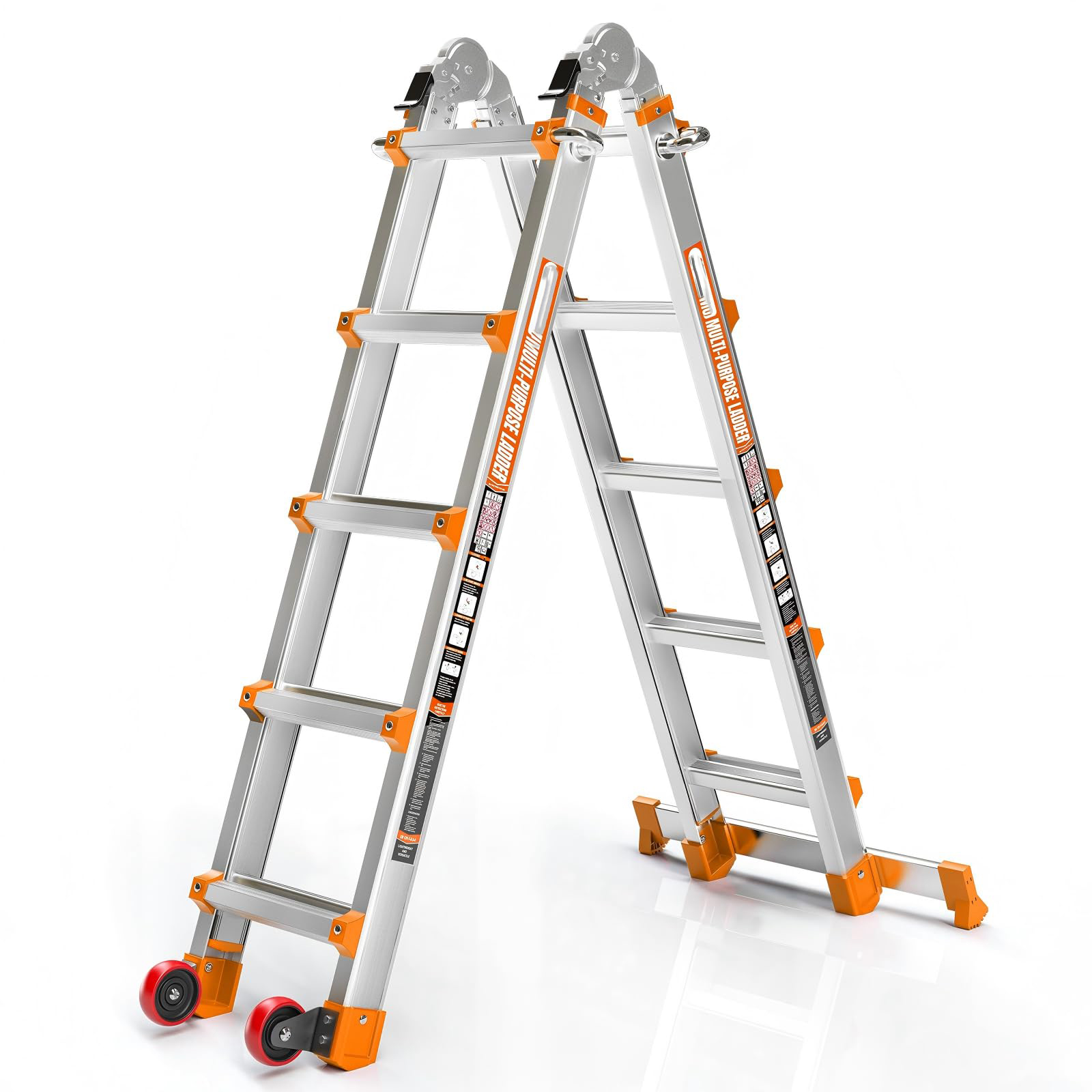 🔥 17FT Multi-Position Telescoping Ladder – Wheels & Stabilizer Bar, 330lb Load